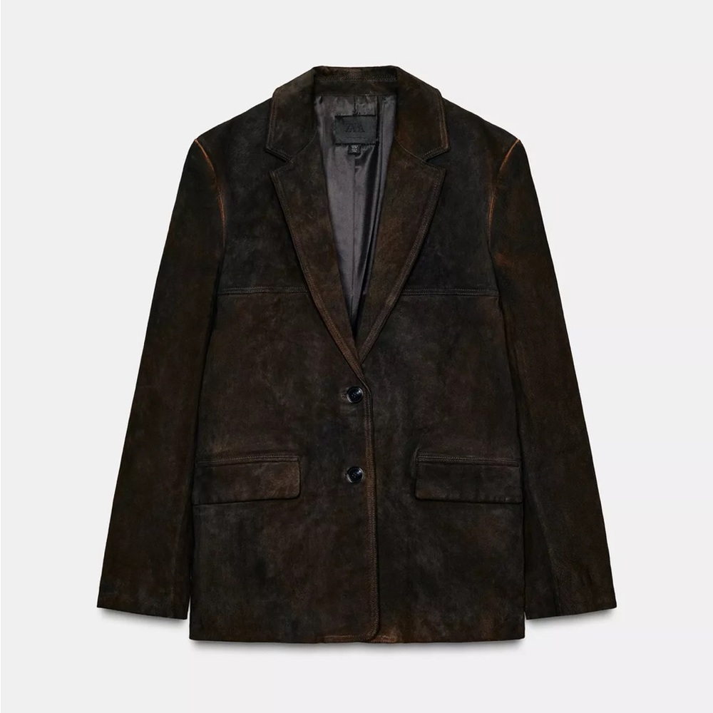 Zara Women's Dark Brown Leather Jacket - Picture 2 of 7